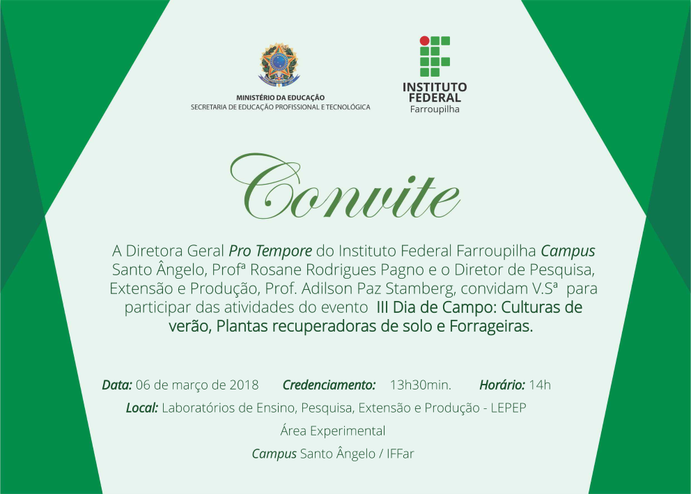 III Dia de Campo Culturas de verão Plantas recuperadoras de solo e Forrageiras