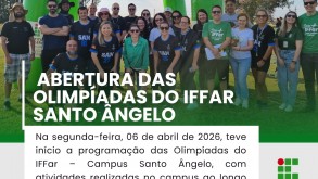 06/04 | Abertura das Olimpíadas do IFFar – Campus Santo Ângelo é marcada por integração e disputas esportivas 06/04 | Abertura das Olimpíadas do IFFar – Campus Santo Ângelo é marcada por…